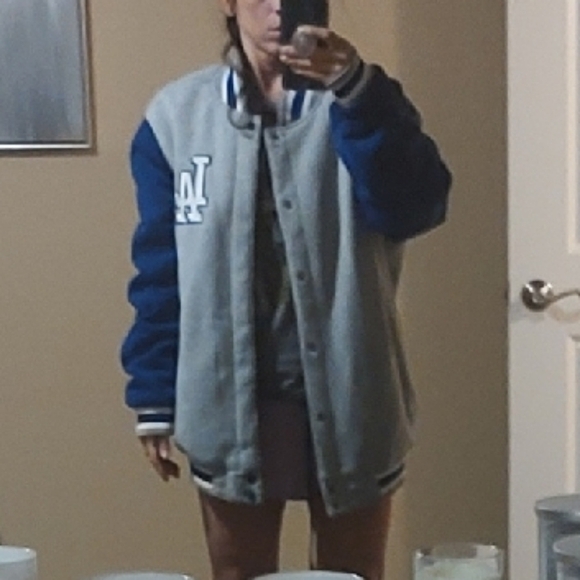 Men's Gray and Blue LA Los Angeles DODGERS Reversible Varsity Jacket - Picture 6 of 8